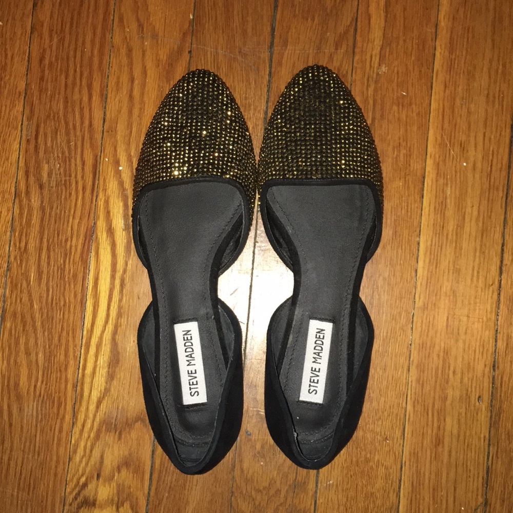 Steve Madden Black & Gold Studded D’Orsay Flats